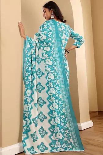 Floral Printed V-Neck Straight Kurta With Trousers And Dupatta