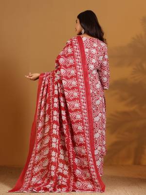 Floral Printed Notch Neck Kurta With Trousers & Dupatta 4