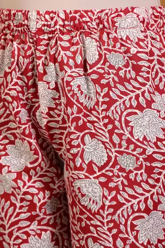 Floral Printed Notch Neck Kurta With Trousers & Dupatta