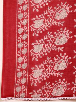 Floral Printed Notch Neck Kurta With Trousers & Dupatta 6