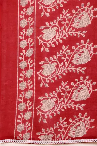 Floral Printed Notch Neck Kurta With Trousers & Dupatta