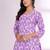 Lavender Floral Printed V-Neck Thread Work Kurta with Trousers