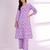 Lavender Floral Printed V-Neck Thread Work Kurta with Trousers