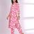 Pink Floral Printed Mandarin Collar Pure Cotton Kurta with Trousers