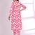 Pink Floral Printed Mandarin Collar Pure Cotton Kurta with Trousers