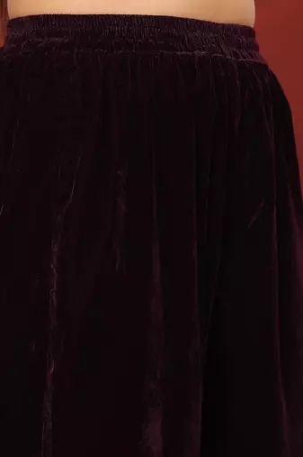 V-Neck Velvet Straight Kurta With Trousers And Dupatta