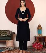 Gotta Patti V-Neck Velvet Straight Kurta With Trousers