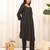 Black V-Neck Panelled A-Line Kurta With Trouser