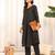 Black V-Neck Panelled A-Line Kurta With Trouser