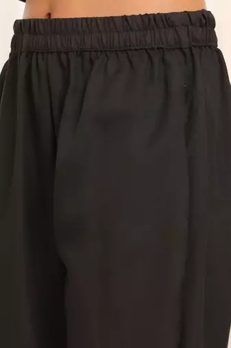 Black V-Neck Panelled A-Line Kurta With Trouser