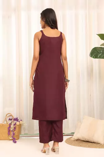 Violet Square Neck Sleeveless Straight Kurta With Trouser