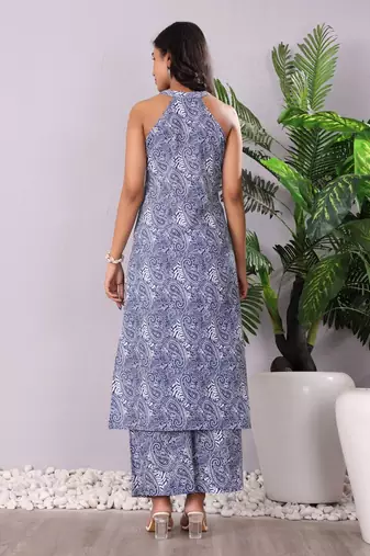 Paisley Printed V-Neck Pure Cotton Straight Kurta With Palazzo
