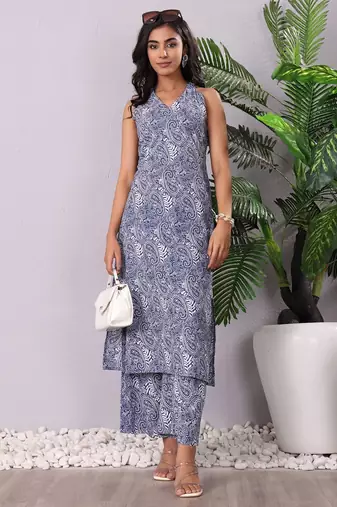 Paisley Printed V-Neck Pure Cotton Straight Kurta With Palazzo