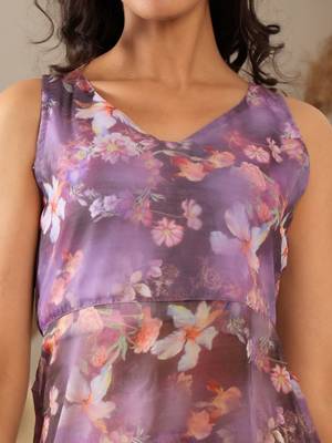 Floral Printed V-Neck Empire Straight Kurta With Trouser 2