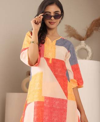 Geometric Printed Notch Neck Straight Kurta With Trouser 2
