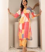 Geometric Printed Notch Neck Straight Kurta With Trouser
