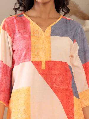 Geometric Printed Notch Neck Straight Kurta With Trouser 3
