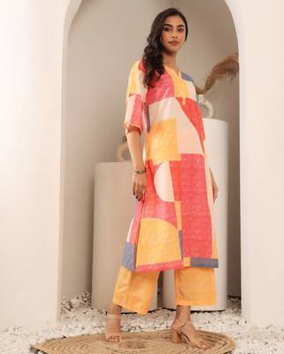 Geometric Printed Notch Neck Straight Kurta With Trouser 4