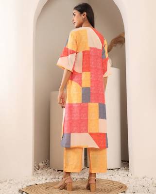 Geometric Printed Notch Neck Straight Kurta With Trouser 6