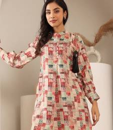 Abstract Printed Mandarin Collar Cuff Sleeves Kurta With Dhoti Pants