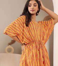 Floral Printed V-Neck Pure Cotton Kaftan Kurta With Trouser