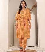 Floral Printed V-Neck Pure Cotton Kaftan Kurta With Trouser