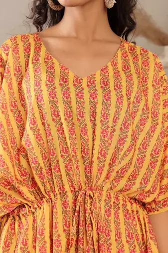 Floral Printed V-Neck Pure Cotton Kaftan Kurta With Trouser