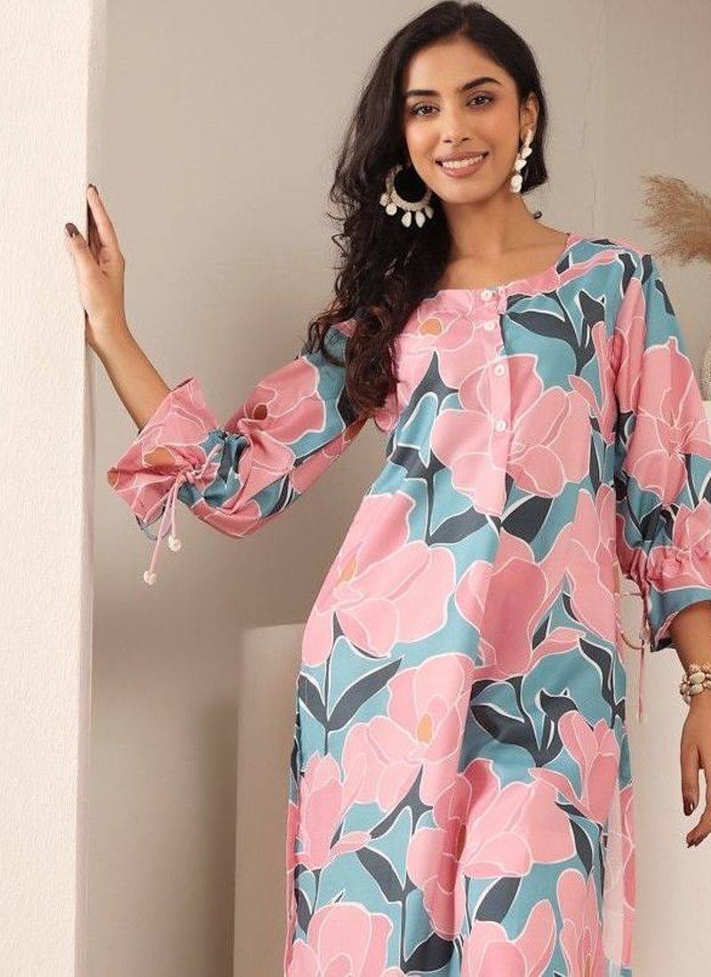 Floral Printed Bell Sleeves Straight Kurta With Trouser