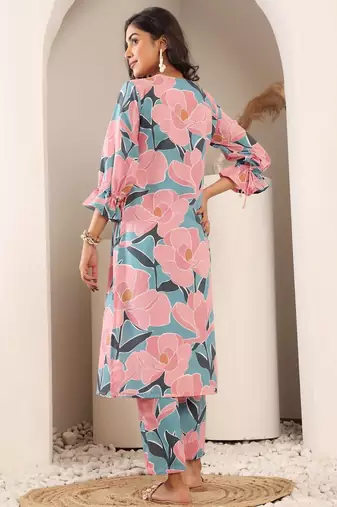 Floral Printed Bell Sleeves Straight Kurta With Trouser