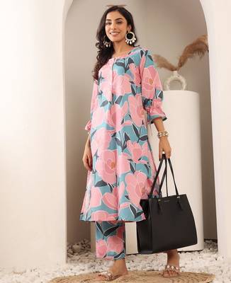 Floral Printed Bell Sleeves Straight Kurta With Trouser 6