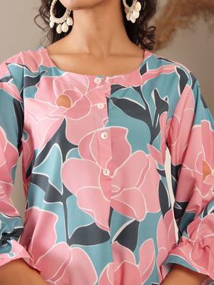 Floral Printed Bell Sleeves Straight Kurta With Trouser 7