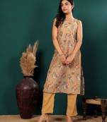 Floral Printed V-Neck Empire Straight Kurta With Trouser