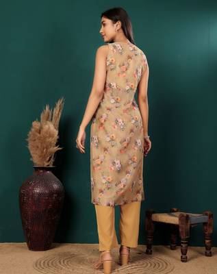Floral Printed V-Neck Empire Straight Kurta With Trouser 5