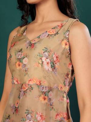 Floral Printed V-Neck Empire Straight Kurta With Trouser 7