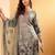 Floral Printed Thread Work Round Neck A-Line Kurta With Trousers And Dupatta