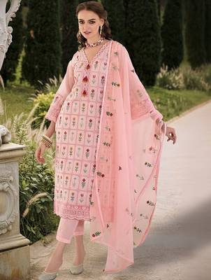 Women Floral Embroidered Regular Thread Work Pure Cotton Kurta with Trousers & With Dupatta 1