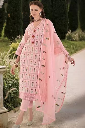 Women Floral Embroidered Regular Thread Work Pure Cotton Kurta with Trousers & With Dupatta