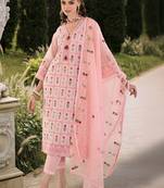 Women Floral Embroidered Regular Thread Work Pure Cotton Kurta with Trousers & With Dupatta