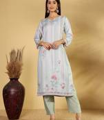 Floral Printed Straight Kurta With Trousers And Dupatta