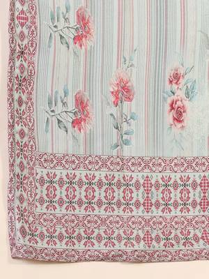 Floral Printed Straight Kurta With Trousers And Dupatta 4
