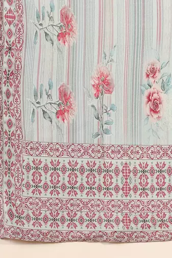 Floral Printed Straight Kurta With Trousers And Dupatta