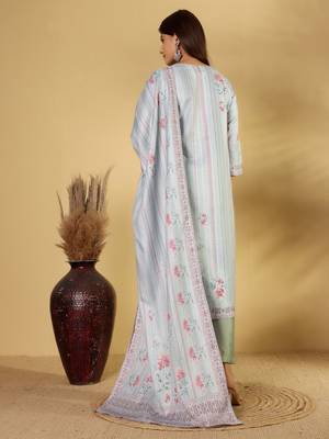 Floral Printed Straight Kurta With Trousers And Dupatta 6