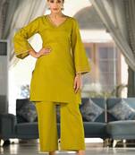 Green Embroidered V-Neck Flared Sleeves Straight Kurta With Trousers
