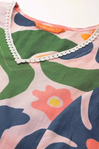 Floral Printed Panelled Pure Cotton Kurta with Trousers