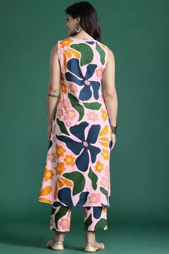 Floral Printed Panelled Pure Cotton Kurta with Trousers