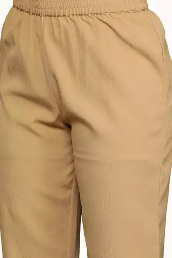 Beige Floral Printed V-Neck Straight Kurta With Trousers