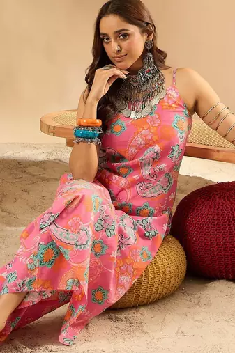 Women Floral Printed Regular Pure Cotton Kurta with Palazzos
