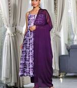 Violet Ombre Dyed Printed Chanderi Silk Anarkali Kurta With Trousers & Dupatta