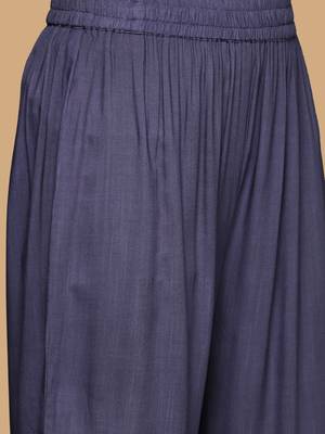 Violet Floral Printed Empire Sequinned Cotton A-Line Kurta With Trousers & Dupatta 3