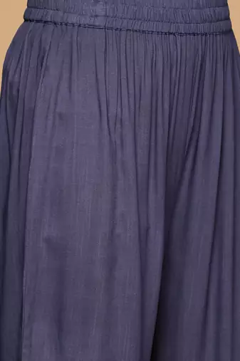 Violet Floral Printed Empire Sequinned Cotton A-Line Kurta With Trousers & Dupatta